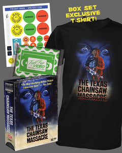 FRIGHT RAGS to Unleash VIDEO SERIES T-SHIRT BOX SET Celebrating THE TEXAS CHAIN SAW MASSACRE VHS Cover Art by Richard Hescox!