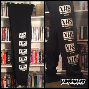 VHS IS HAPPINESS Sweatpants ARE BACK!  Available NOW Along with Even More Radical LUNCHMEAT Apparel via an Exclusive Collaboration with MEDIA CRYPT!!