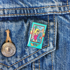 Radical Rewind-Inclined Stuff Alert: The BEACH BABE VHS Enamel Pin from Afterschool Spectral!