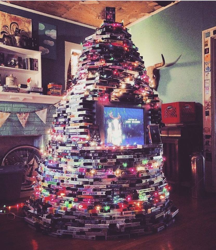 Fellow Videovore Dacoda Montana Creates Christmas Tree Made Entirely Out of VHS Tapes! Behold THE TAPE TREE!