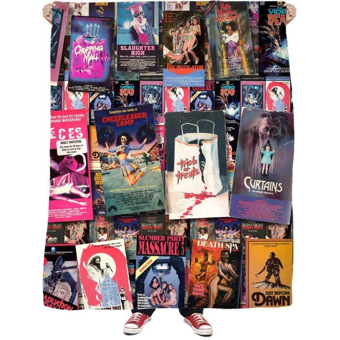 Keep the Videovore in Your Life Warm This Holiday VHSeason with the 80s Horror VHS Explosion Fleece Blanket!