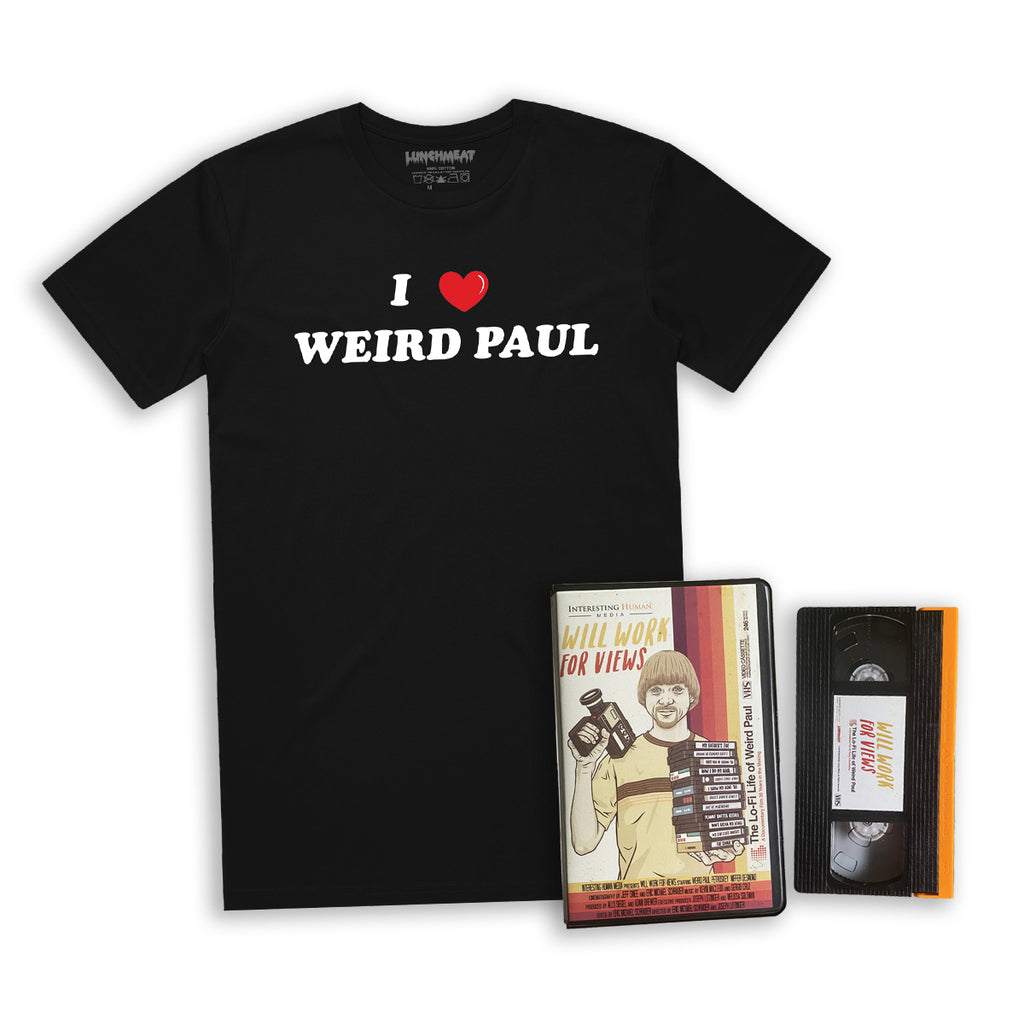 WILL WORK FOR VIEWS: The Lo-Fi Life of Weird Paul VHS Shirt